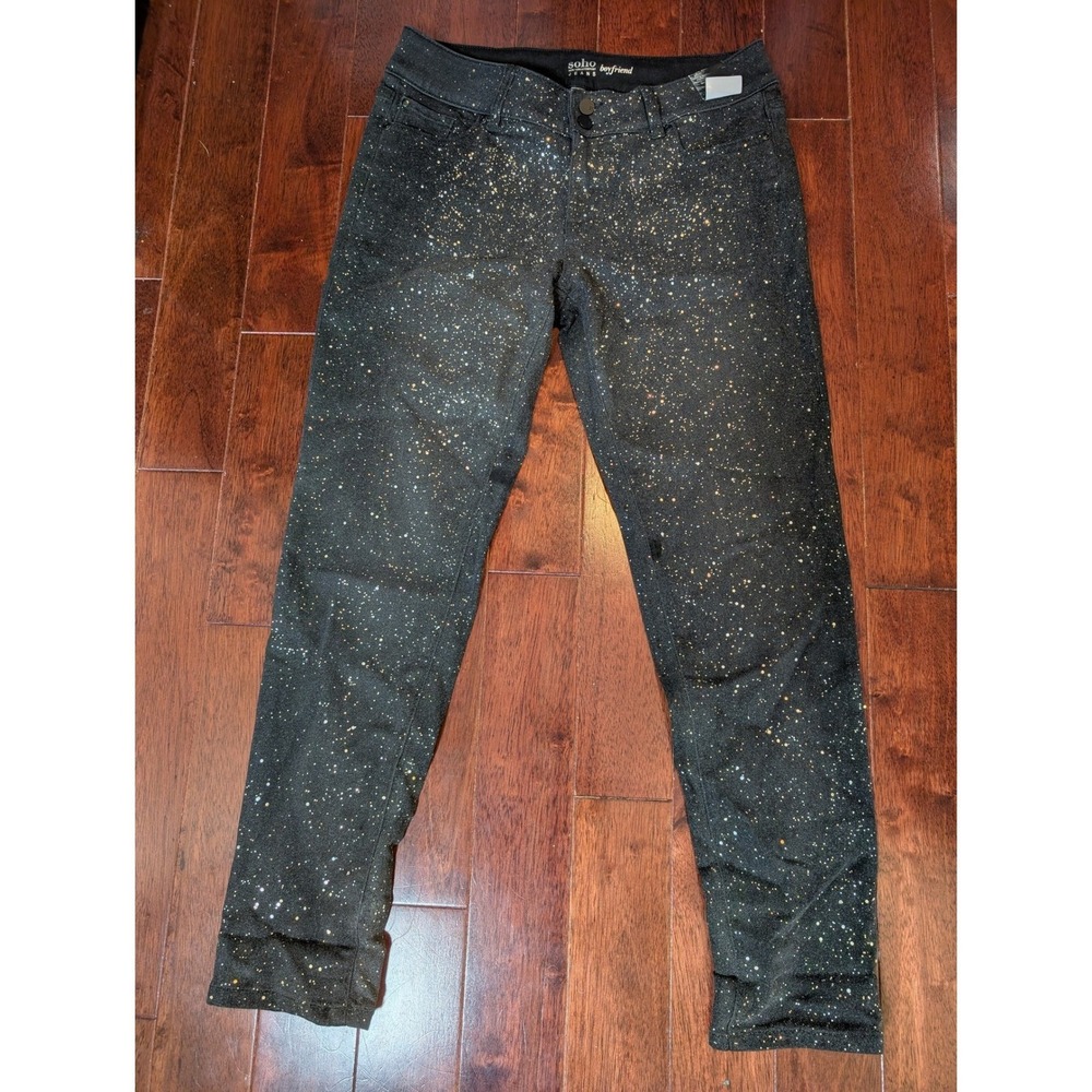 NY&C Soho Jeans Boyfriend Women 8 Black Gold Silver Metallic Splatter Denim NWT